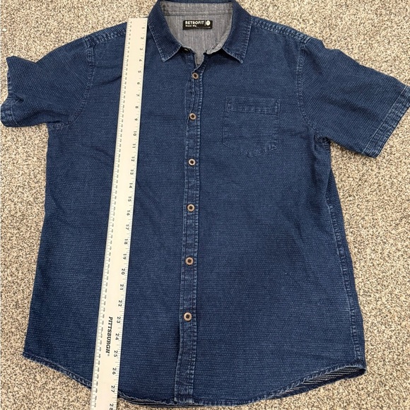 Retrofit Brand Blue Casual Button Down Short Sleeve Shirt 100% Cotton Versatile - Picture 9 of 9